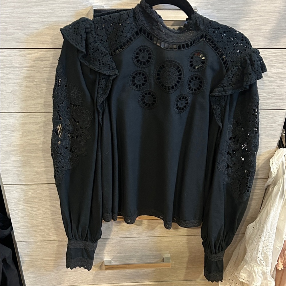 Farm Rio Black Lace Women's Longsleeve Top